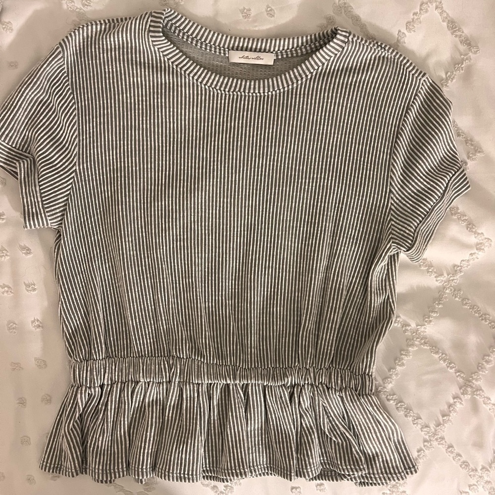 White Willow- Striped Peplum Top- Size M